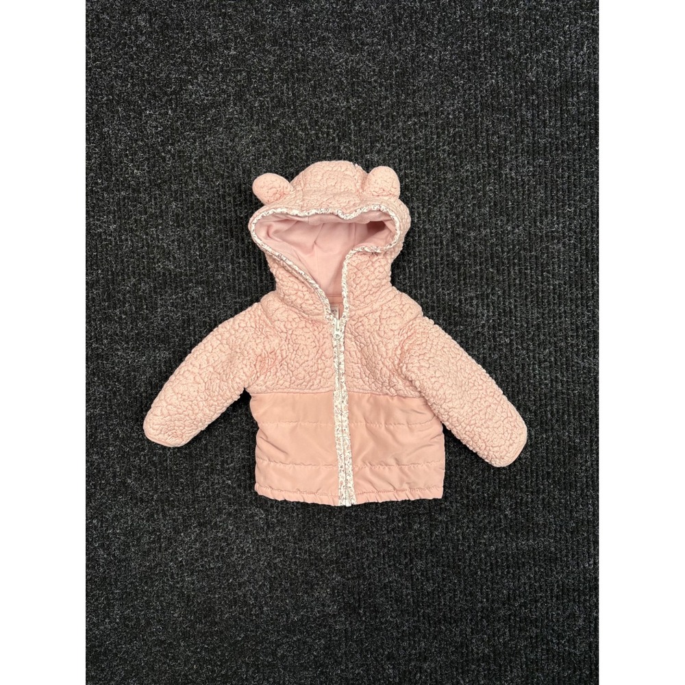 Carters Just One You Baby Girls Pink Sherpa Puffer Jacket Bear Ears Hooded 3M